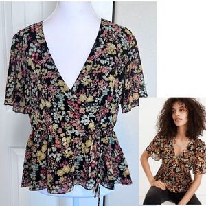 Madewell Ditsy Floral Wrap Peplum Blouse Sz XS